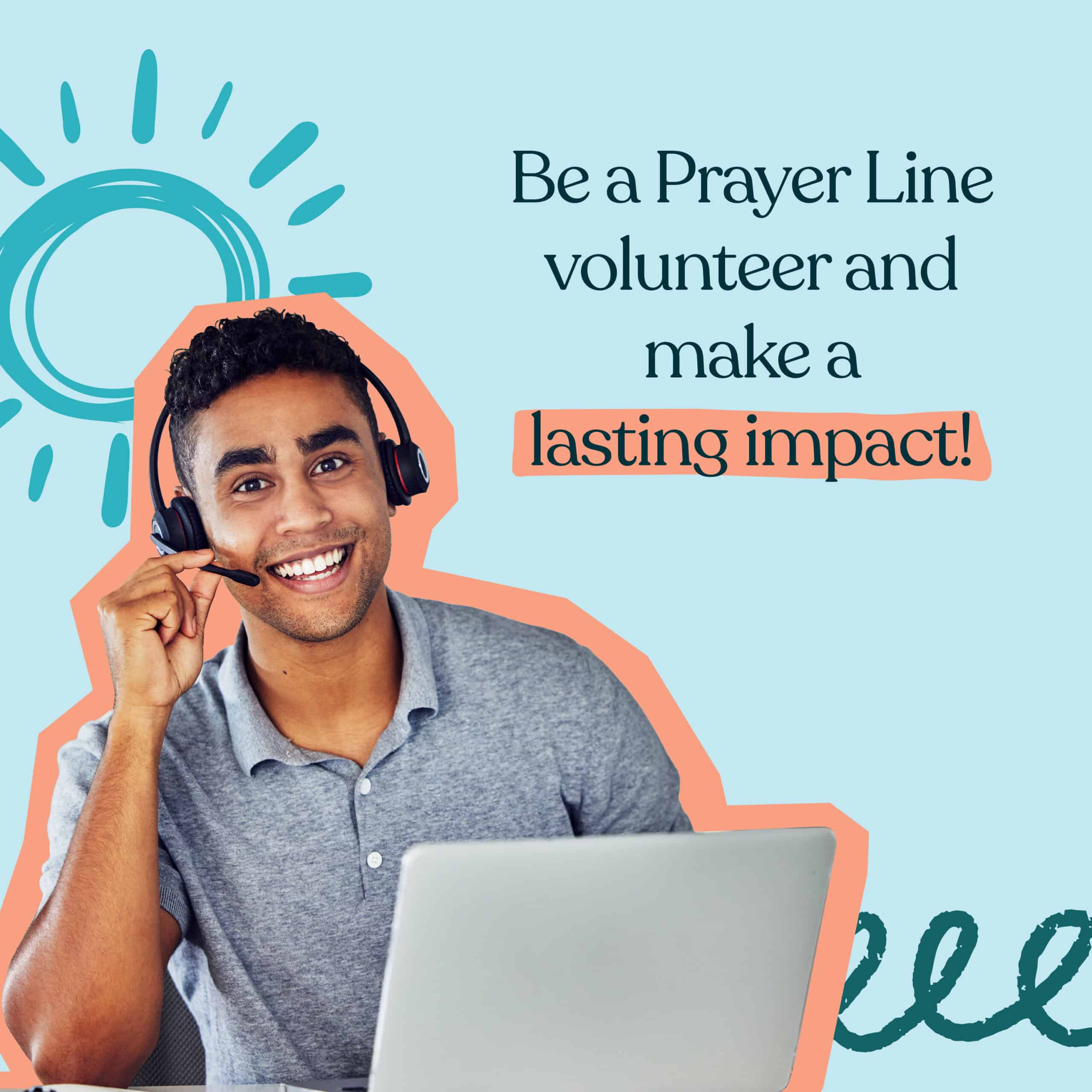 Image of a prayer volunteer with the text 